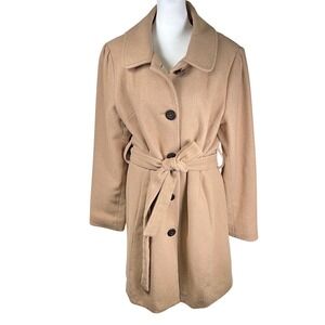 Merona Women's Camel Wool Blend Belted Fit & Flare‎ Trench Coat Jacket Size XXL